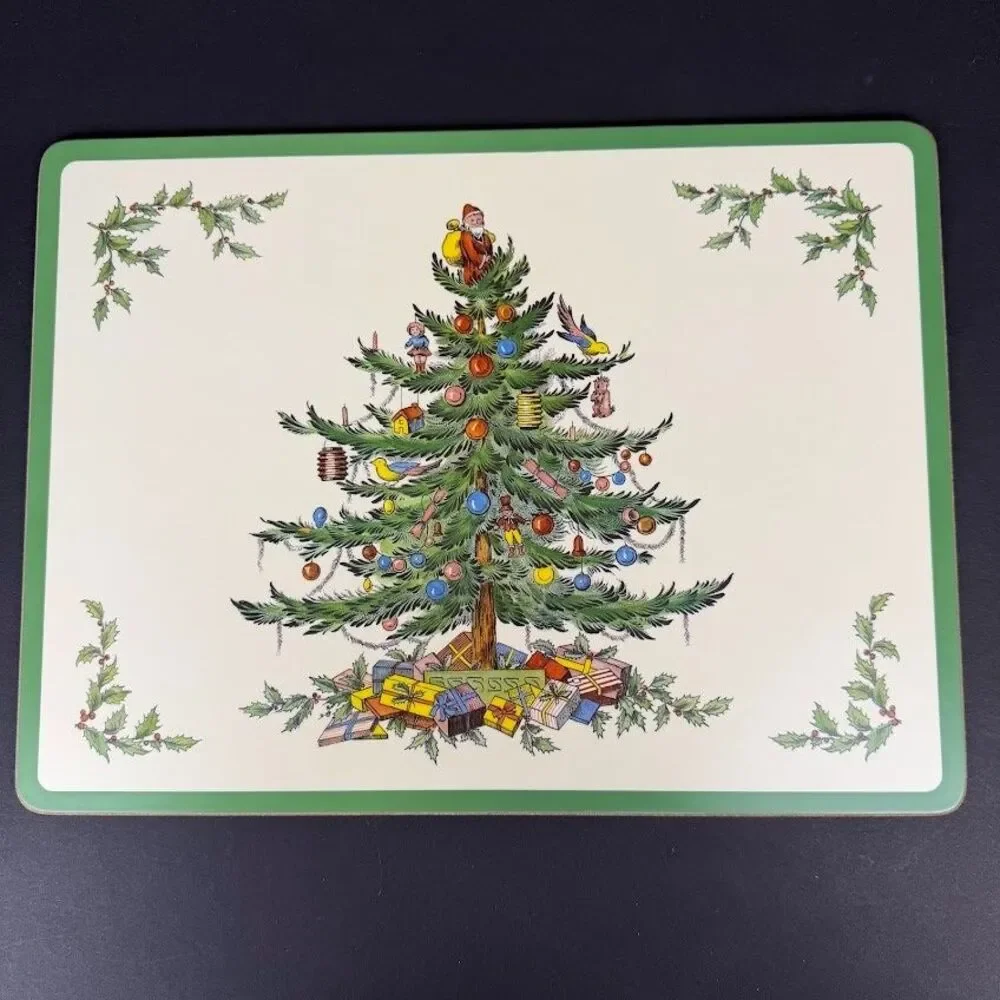 Set of 4 Spode Christmas Tree Cork & Acrylic Finish 16x12 Placemats Made England